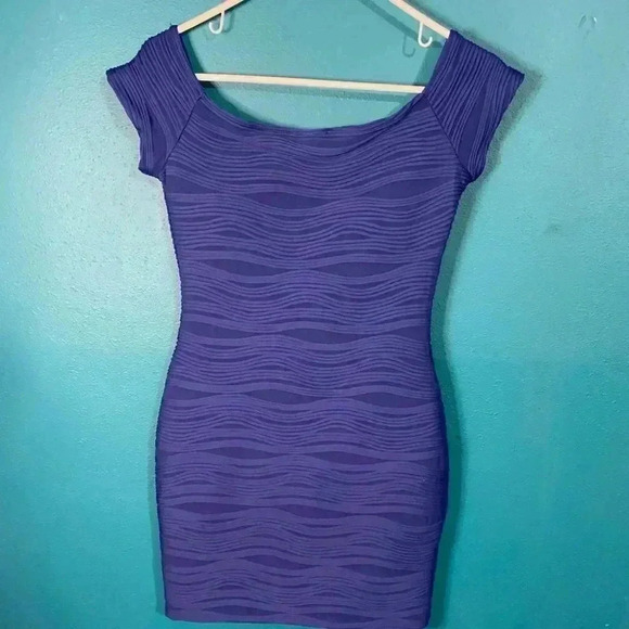 LemonDrop Royal Blue Fitted Bodycon Off Shoulder Mini Dress - Picture 5 of 5